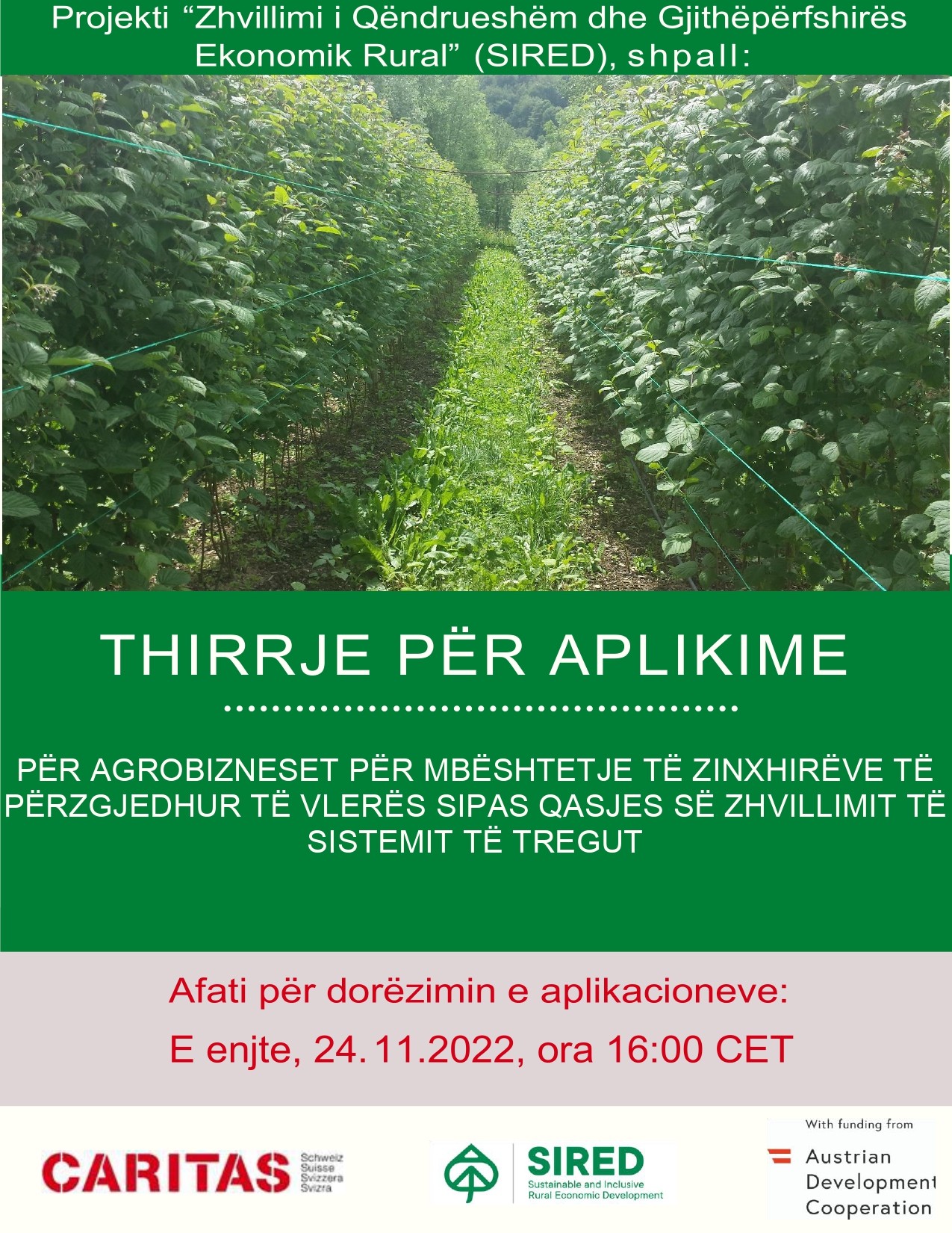 Thirrje për aplikime nga agrobizneset